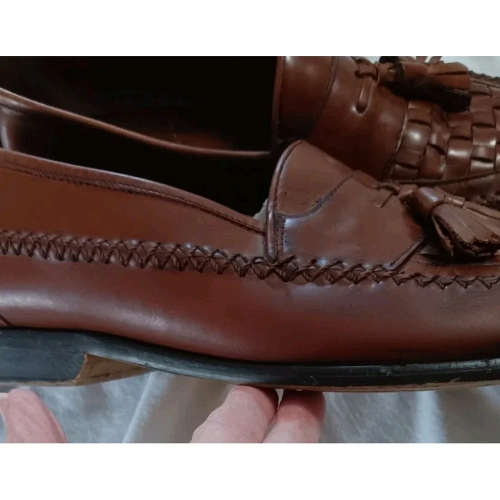 G H Bass Bellagio Mens 11.5 M Oxblood Brown Leather Tassel Woven Loafers EUC